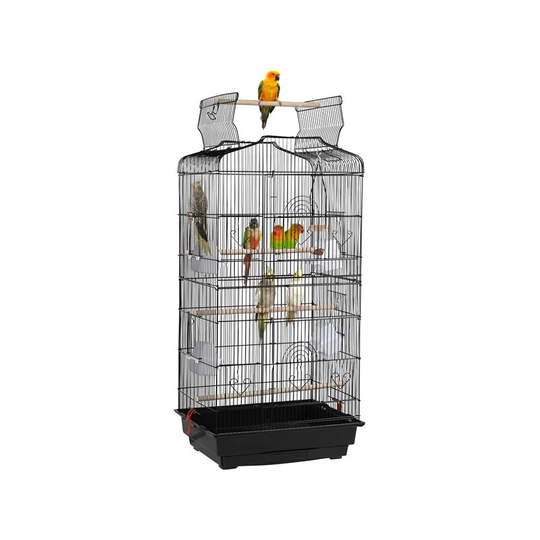 Yaheetech - 41'H Open Top Metal Bird Cage Double-Door Design, Black - black