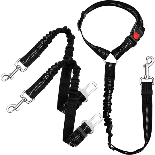Set of 3 Dog Car Seat Belt Adjustable Dog Car Harness Strap for Pet Vehicle Traveling Leash (Black)