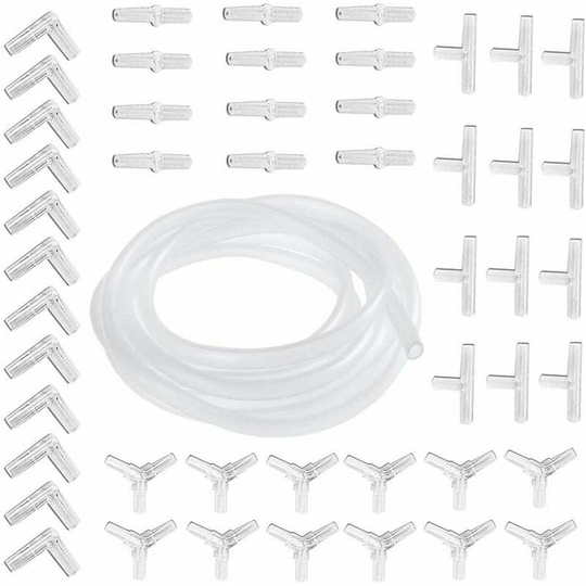 Morejieka - Aquarium Air Tube Tuyau, 48 connecteurs de Tuyau pour Aquarium y t l i + 5M Tuyau de Pompe à oxygène 4 x 6 mm Transparent, Pompe à air