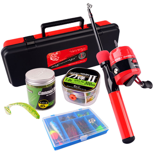 Ilure - Children Fishing Pole Ultralight Fishing Rod Ultralight+Fishing Reel+Fishing Lures Fishing Tackle Box,model:Red Model b 1.5m - model:Red