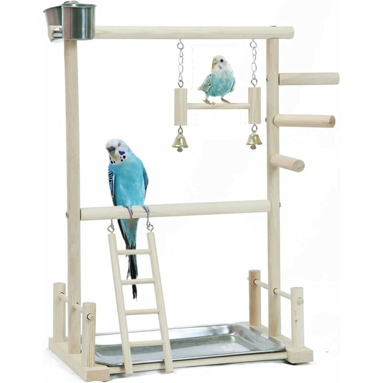 Wooden Parrot Perch, Parrot Playground Ladders and Feeders - Cockatoo Cage Accessory - Bird Playground