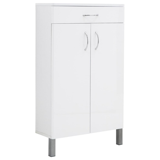 Moritz White Bathroom Storage with Metal Handles, Metallic Legs - 2 Door 1 Drawer Cabinet