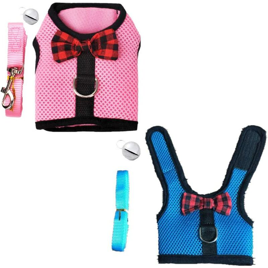 Modou - 2 Sets Breathable Mesh Net Harness with Bell for Small Animals Rabbits Guinea Pigs Cats (s: Chest: 20-23cm/8.87-9.05', 1 Pink, 1 Blue)