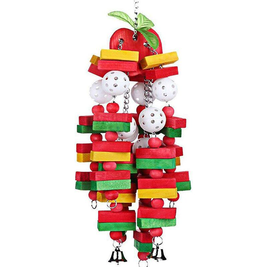 Parrot Toy Birds Wooden Chewing Apple Design Small Medium Bird Block Toy for African Gray Macaw Cockatoo Eclectus