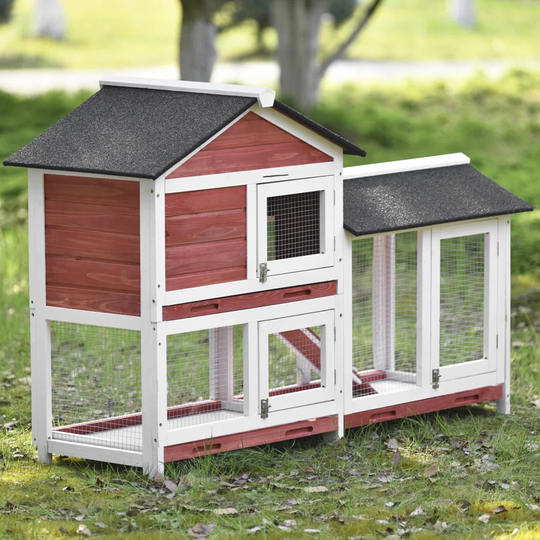 Wooden rabbit hutch, guinea pig outdoor hutch with removable tray ramp