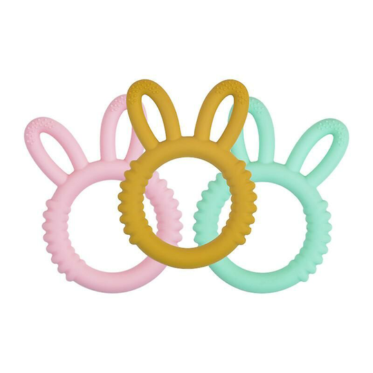 Ilovemilan - Silicone Babies Teethers Baby Teething Toys For Soothe Massage Sore Gums For 3-12 Months Infants, Bpa Free, Ring Shape Rabbit Ear Design