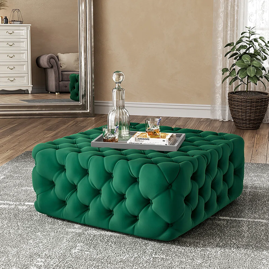 Silkleaf 40" Wide Velvet Tufted Square Footstool Ottoman with Storage