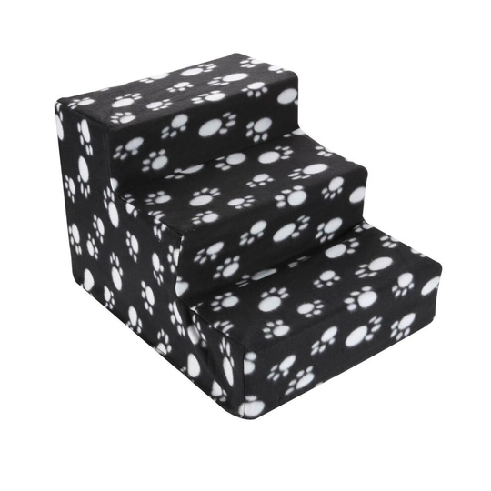 (Black, 45x35x30cm) Pet 3 Step Stairs Soft Washable Cover Dog Puppy Folding Portable Ladder