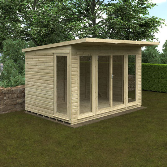8x6w Pressure Treated Tanalised Octagonal Summerhouse with Georgian Door and Windows and Fibreglass Roof