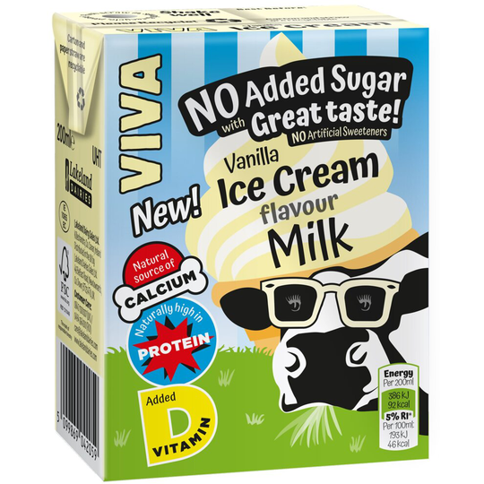 VIVA No Added Sugar Vanilla Ice Cream Flavour Milk Drinks - 27x200ml