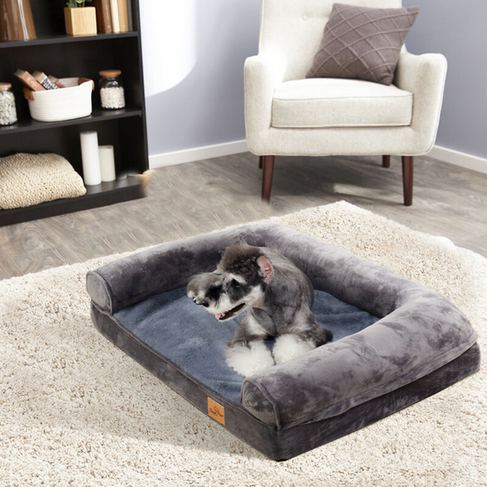 Orthopedic Dog Sofa Bed Couch Chaise Lounger Mat Spine Supportive Bolsters with Removable Washable Cover& Nonskid Bottom, Grey, 100x75x19cm