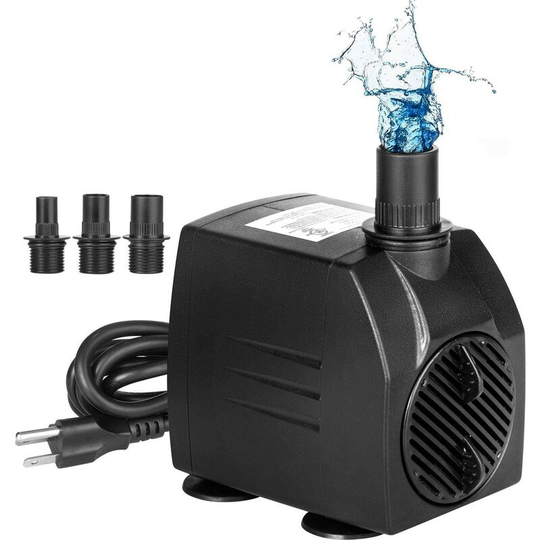 Fountain pump, 400GPH submersible water pump, 25W outdoor fountain pool pump, 8.2 feet high head, 3 aquarium nozzles, pond, fish tank, water pump