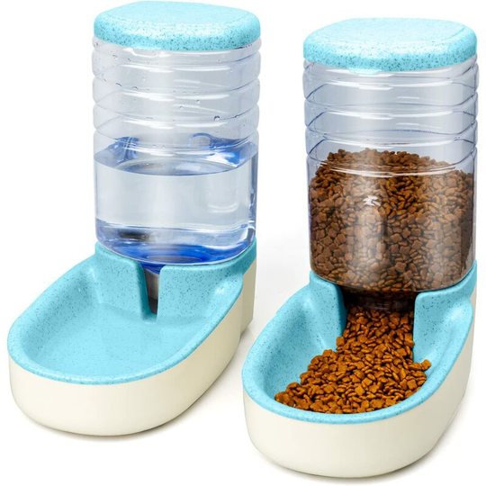 Cat Water Fountain Automatic Cat Food Dispenser Automatic Water and Food Dispenser 3.8L for Cats and Dogs (Feeder+Water Feeder) - Sky Blue