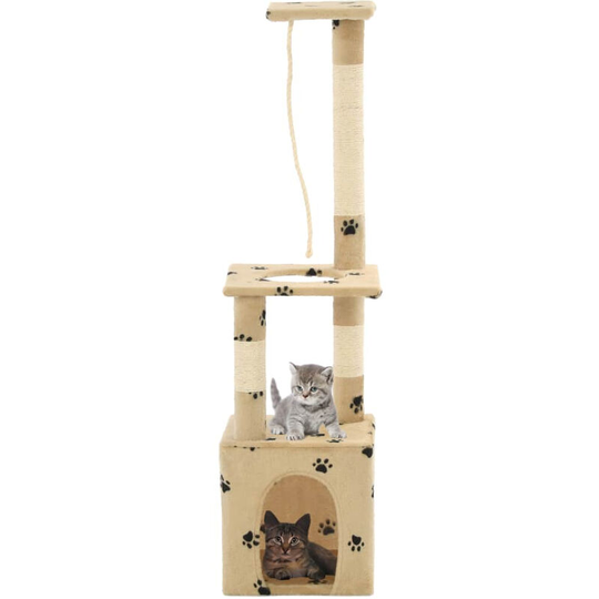 Cat Tree with Sisal Scratching Posts 109 cm Beige Paw Prints