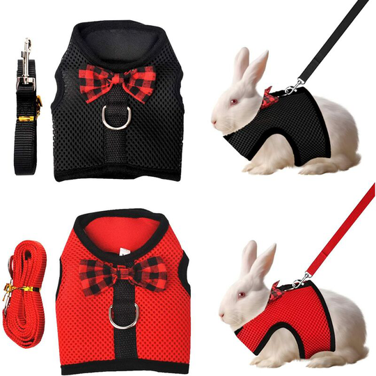 Adjustable Rabbit Harness, 2 Pcs Rabbit Harness with Elastic Towing Leash Adjustable Soft Harness for Small Animals Rabbit Jogging Harness