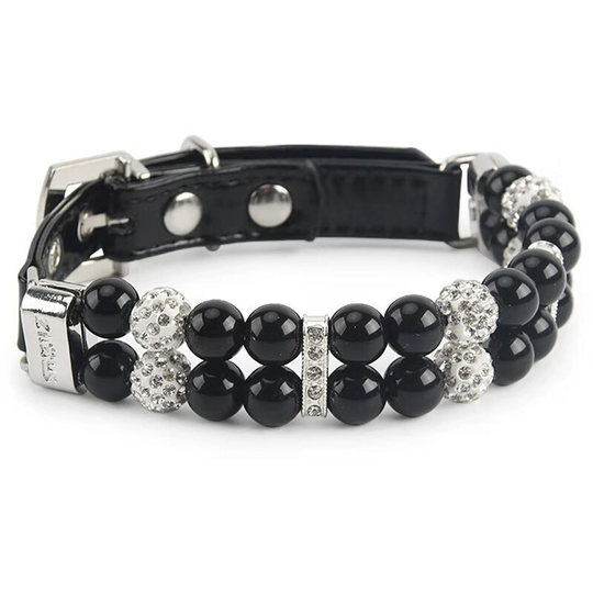 Pu Leather Beads Collar With Crystal Rhinestone And Diamonds For Dog And Cat