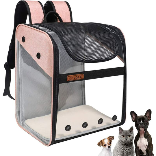 Pet Carrier Bag Cat Dog Cage Portable Pet Carrier Bag Transparent Metal Structure Foldable and Roomy (Pink)