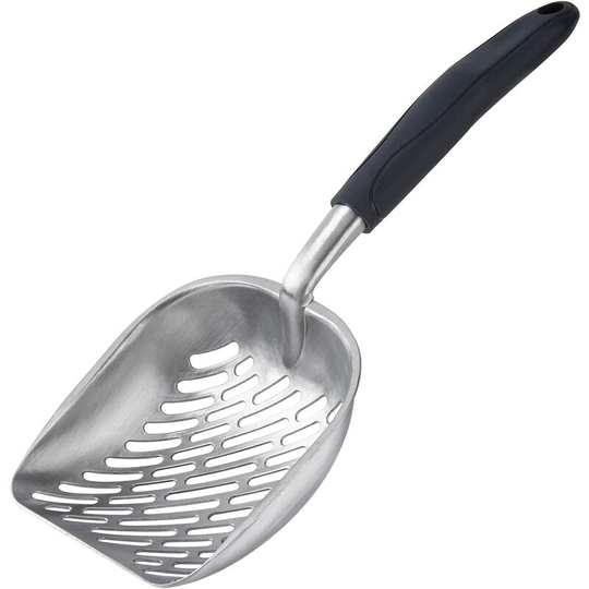 Litzee - Cat Litter Scoop, Non-stick Plated Aluminium Scoop, Large Hole Slot and Long Handle Dog Poop Scoop