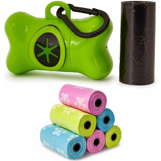 Dog Pet Puppy Poo Poop Waste Toilet Strong Large Bags Roll Dispenser - Green - 48x Rolls - Bunty