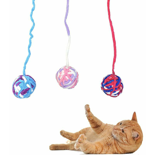 Pcs Cat Toy Balls, Interactive Kitten Toy with Bell and Rope, Colorful Wool Balls Toys or Indoor Cats Playing