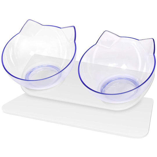 Double Cat Dog Bowls Elevated Cat Food Water Bowls with Raised Stand 15° Tilted Raised Pet Feeder Bowl for Cats and Small Dogs