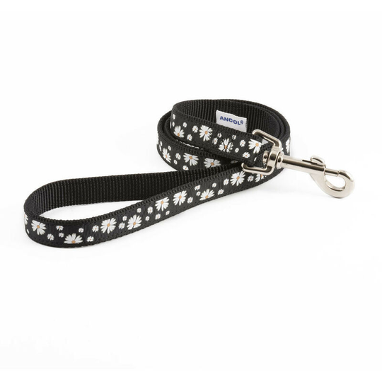 Fashion Daisy Dog Lead (1m) (Black) - Black - Ancol
