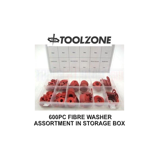 600pc Fibre Washer Assortment in compartmented storage case HW190 - Toolzone