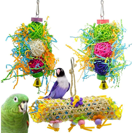 3Pack Bird Chewing Toys Foraging Shredder Toy Parrot Cage Shredder Toy Bird Loofah Toys Foraging Han Thsinde