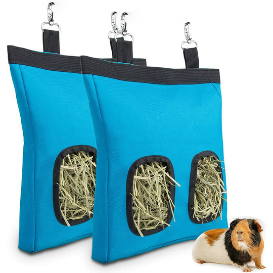 Rabbit Hay Bag, Guinea Pig Hay Feeder Storage, Small Animal Pendant, Large 600D Oxford Cloth (2 Pack) (Blue)