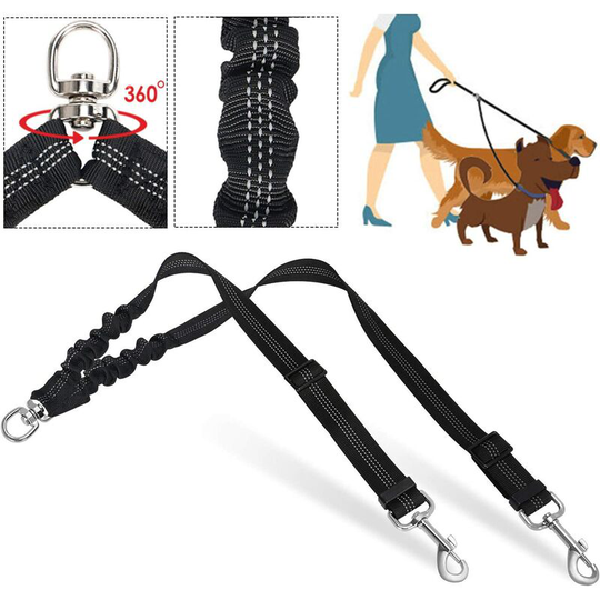 Thsinde - Double dog leash, no tangles, double leash dog walking training, 360-degree rotation, reflective, adjustable length, double two dog lead