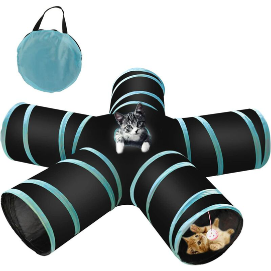 Cat Tunnel - 5 Ways - Collapsible - Superior Quality - With Bell - For Cats, Puppy, Rabbits, etc.