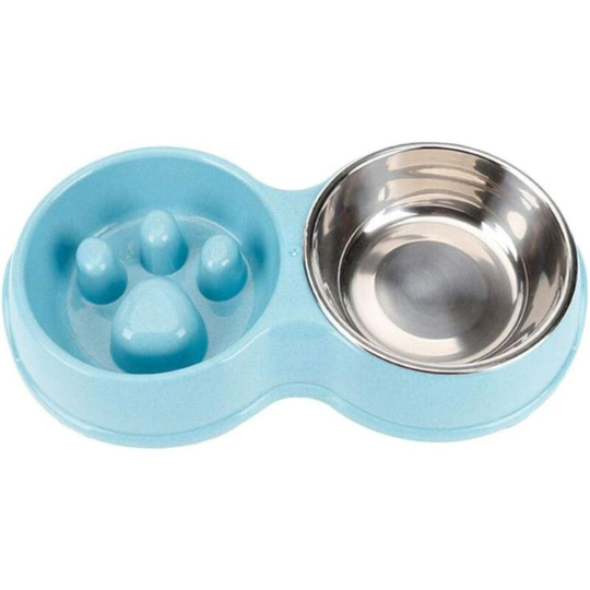 2 in 1 Anti Gluttonous Dog Cat Bowl, Interactive Slow Feeding Bowl Non-slip Pet Bowl Blue