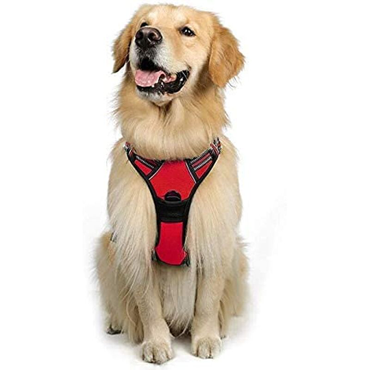 Perle Rare - Dog Harness l Red Harness Anti Pull Reflective Adjustable Vest for Large Dogs, Front Attachment Leash Hook for Hiking Car Travel,