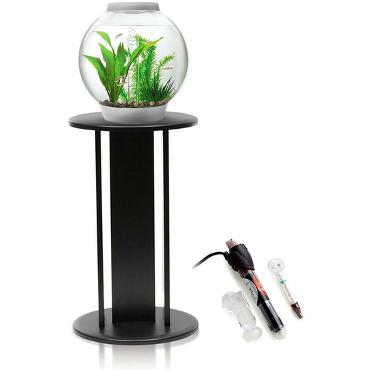 Biorb - Baby 15L Aquarium in Silver with mcr led Lighting, Black Stand and Heater Pack