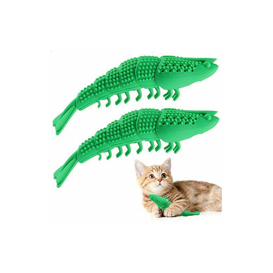 Cat Toothbrush, Cat Fish Shape Tooth Cleaning Toy, Cat Silicone Molar Stick Dental Care Catnip Toy, Toothbrush for Cats 2 Pack