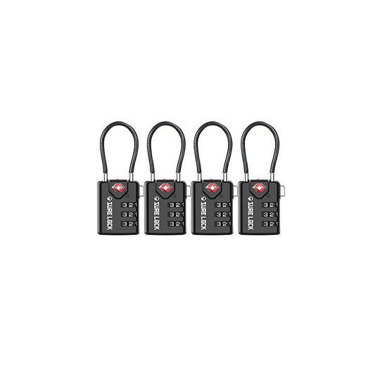 SURE LOCK TSA Compatible Travel Luggage Locks, Inspection Indicator, Easy Read Dials TSA Approved with Zinc Alloy Black 4 Pack