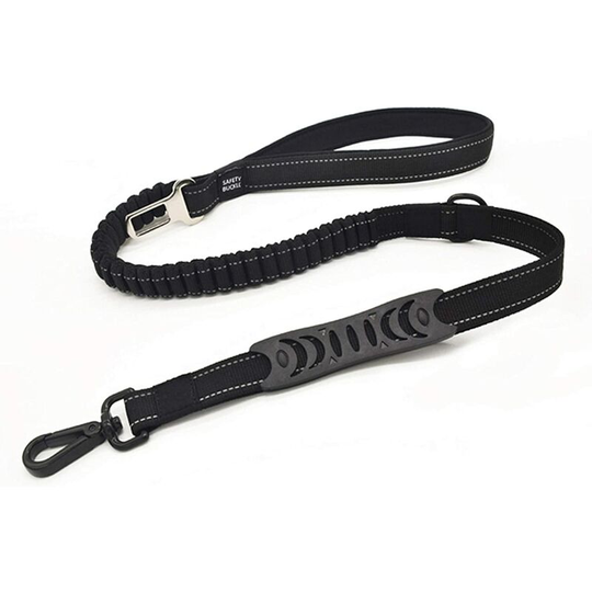 Dog Anti-Traction Car Safety Lead for Small Medium Dogs Solid Nylon Reflective(110CM Black) - Litzee
