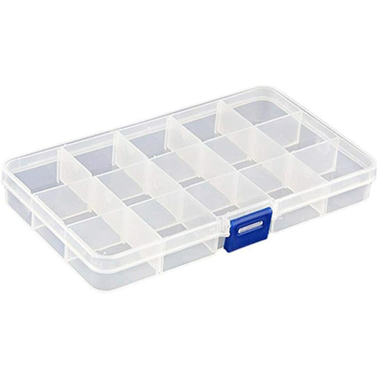 Joorrt - Plastic Jewelry Storage Box 15 Grids Adjustable Compartment Dividers Jewelry Organizer Earring Storage Containers