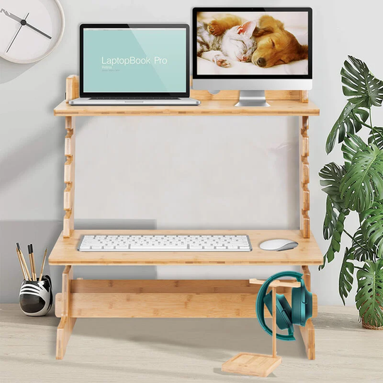 Height-Adjustable Standing Desk 70cm Home Work Sit-stand Tablet tv Table Bamboo