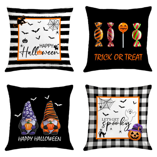 Halloween Decorations Cushion Covers 18" x 18" Set of 4 Halloween Decorations Trick or Treat Farmhouse Pumpkin Bat Cushion Cover for Sofa Couch