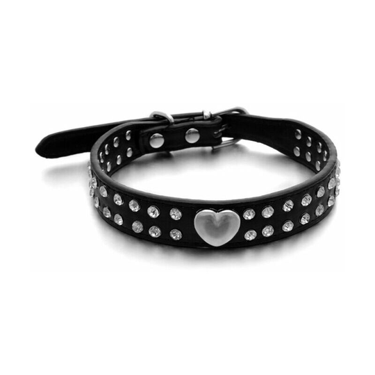 1 Pcs Adjustable Crystal Dog Collar Bling Rhinestone Pet Collar Heart Studded PU Leather Dog Collar for Small and Medium Sized Dogs, M Size L*W