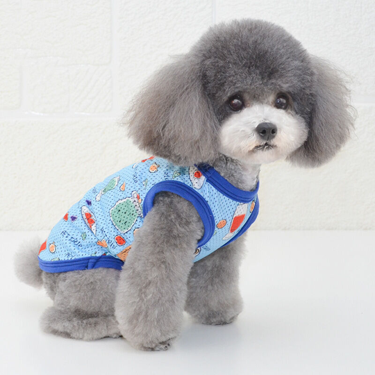 Pet Vest Dog Vest Pet Bottom Vest Pet Clothes Puppy Clothes M (chest 35", neck 28", back 25" fit weight 5 lbs"), Printed Mesh Vest - Blue)
