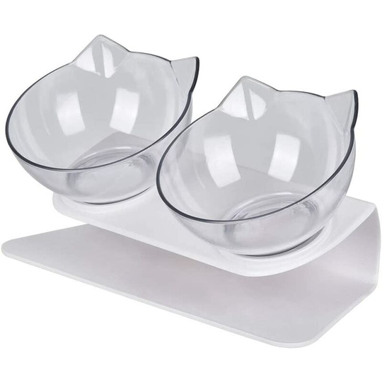 Anti-Vomiting Cat Bowl, Non-Slip And Orthopedic Pet Bowl, Transparent Double Bowl Pet Feeder With Raised Support Stand (Double Bowl)