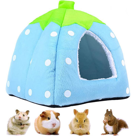 Small Pet Winter House, Multi-function Strawberry Warm Nest Bed, Non-Slip Sleeping Bag for Hamster Guinea Pig Hedgehog Squirrel Hedgehog, Blue