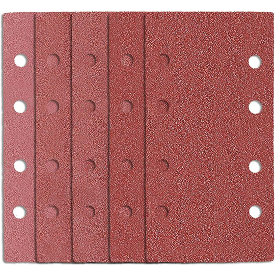 Groofoo - 50 Pieces Rectangular Sander Sandpaper 185 x 93mm, 8 Holes Delta Sanding Sheets for Sanding, 40 60 80 120 180 Grit Aluminum Oxide for