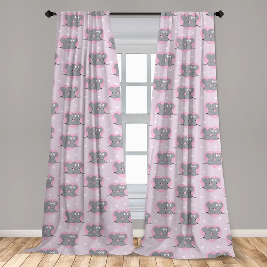 Burhamedin Little Mouse Characters with Hearts Room Darkening Curtains
