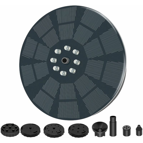 Lifcausal - Solar Fountain Pump 3W Solar Powered Outdoor Bird Bath Fountain 7 Spray Patterns Water Pump with Colored led Lights Battery Backup for