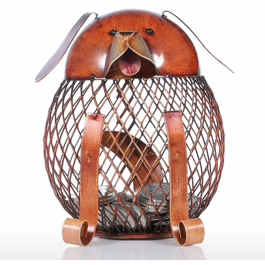 Puppy Money Bank Iron Handmade Puppy Shape Coin Bank Practical Craft Home Decoration Gift,model:Brown