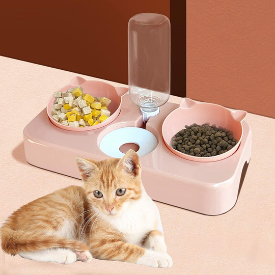 Cat Bowls, Pet Bowl Pet Water Bowl,Cat Bowl Para Water and Food 3 in 1 Automatic Water Dispenser Perfect Reclining Neck Protective for Cat and