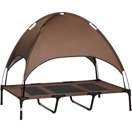 122cm Elevated Dog Bed Cooling Raised Pet Cot uv Protection Canopy Coffee - Brown - Pawhut